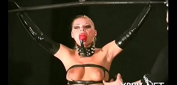  Yielding woman gets tits stimulated in harsh bdsm castigation